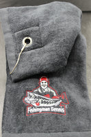 Fishingman Dennis Handtuch mit gestickten Logo so wie Öse und praktischen Karabiner